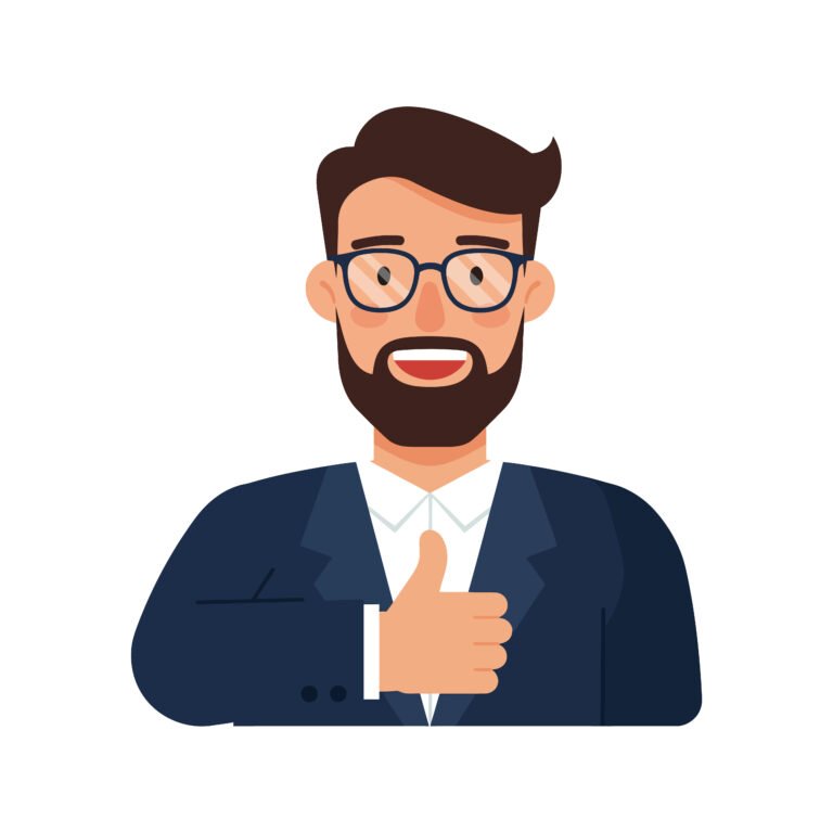 businessman with glasses giving a thumbs up in a minimal flat vector illustration