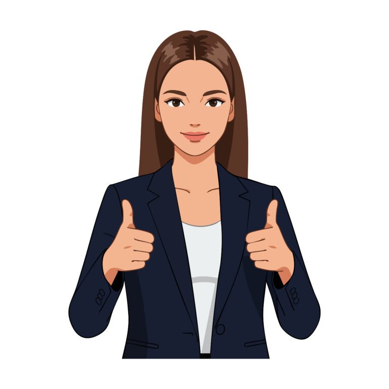 businesswoman showing thumbs up sign with confident smile vector illustration
