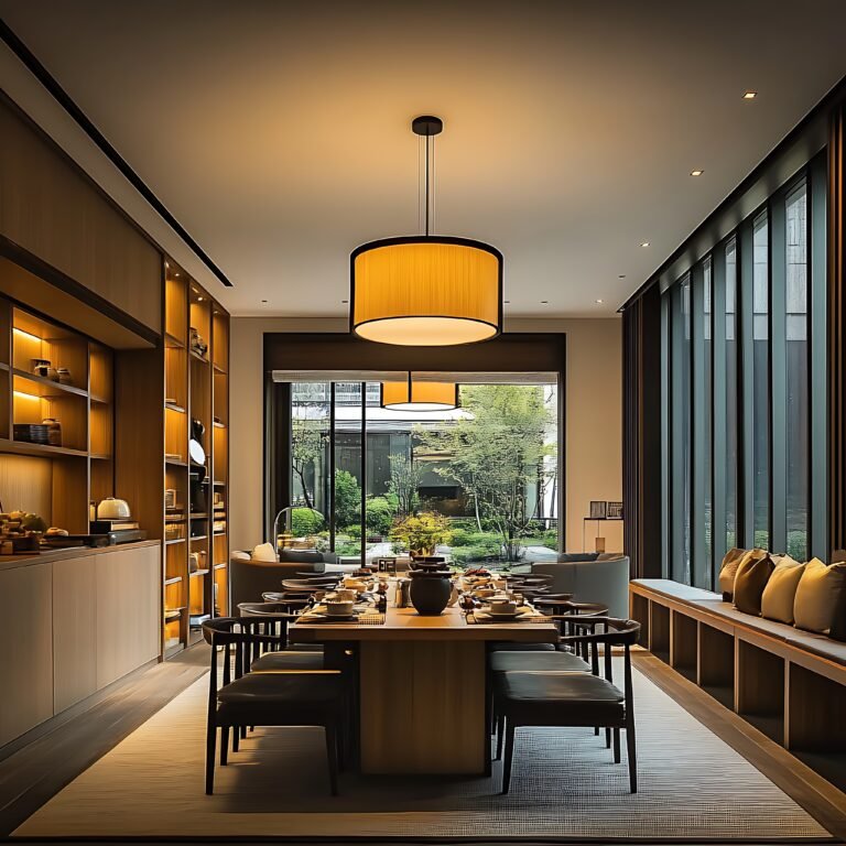 arafed dining room with a large table and chairs and a large window