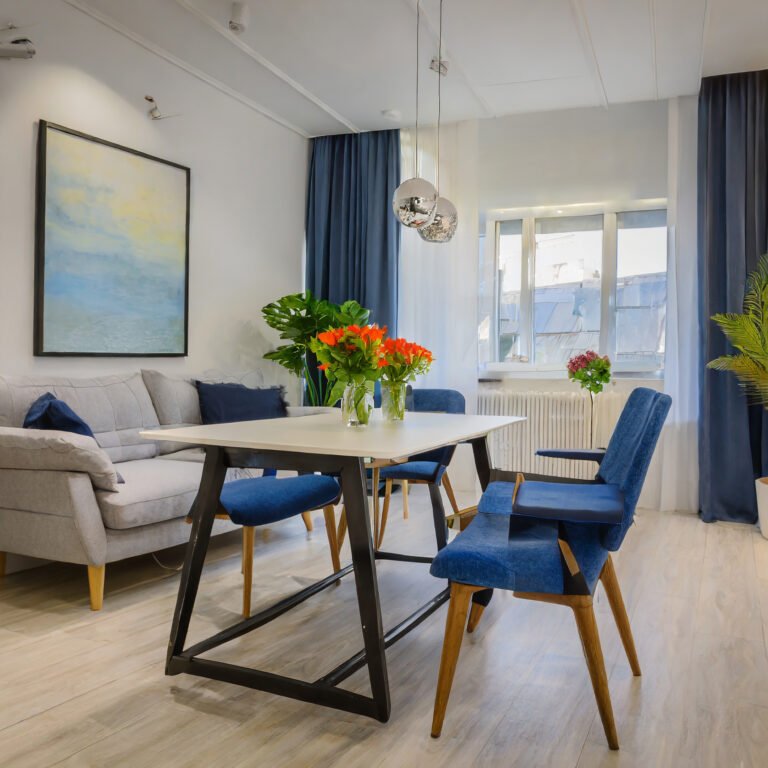 modern living room with dining table chair armchair