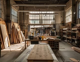 large warehouse with lot wooden boards floor